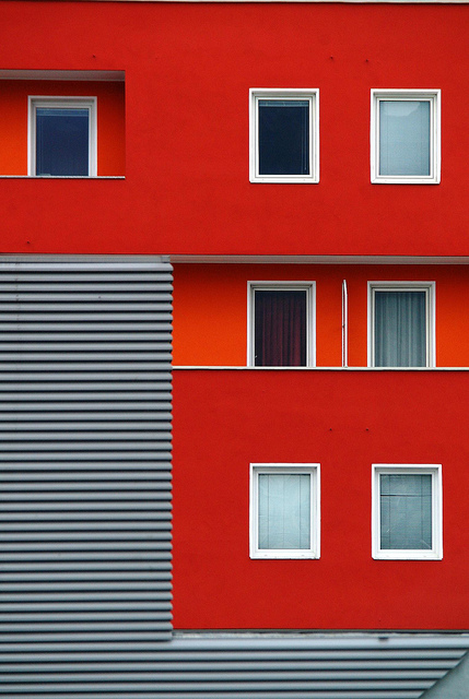 Photo of the rectangular shapes created by windows and cladding on a building