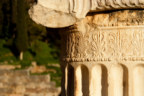 Architectural detail of ancient Greek stone column