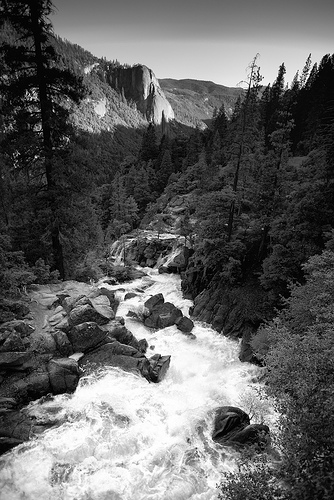 Yosemite B&W waterfalls landscape photo