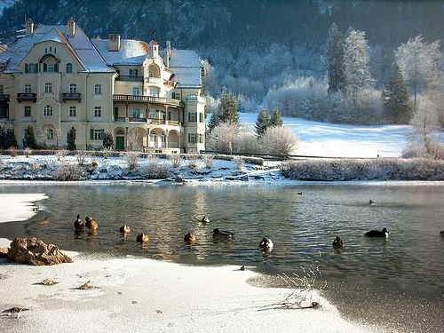 Hotel on the Alpsee (Alp lake) near Füssen in winter