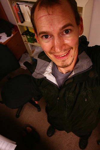 High angle portrait photo taken using a wide angle lens