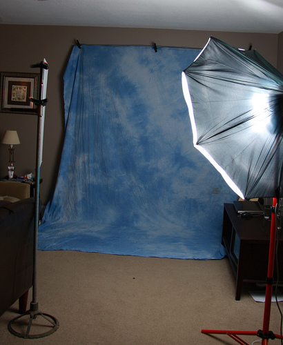 Home studio with home-made photography background