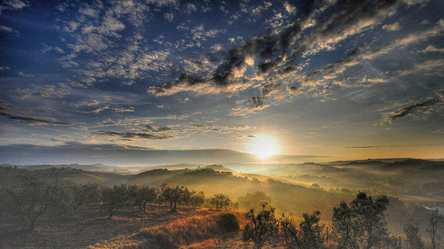 Sunrise over the hills of Tuscany