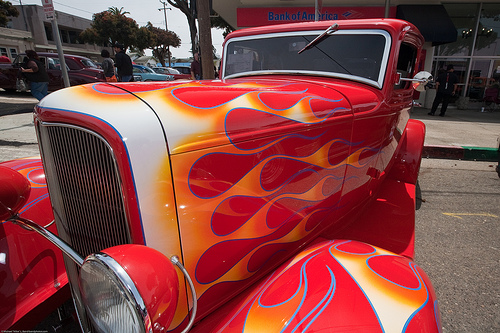 Classic flamed deuce coupe. Scene from Crusin' 2009 Morro Bay Car Show, Morro Bay, CA 02 May 2009.