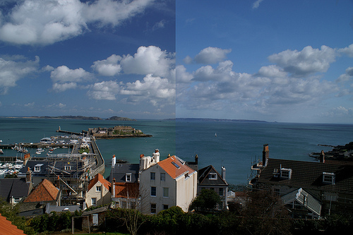 Polarizer Comparison - half photo with polaraisation, other half without