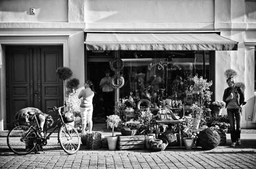 Flowershop Black & white street photograph