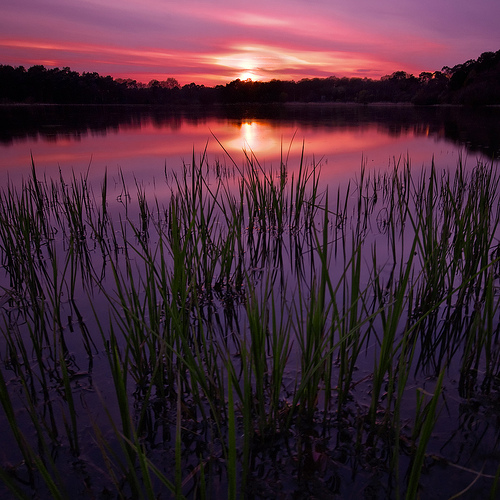 Lake Boldermere with purple sky reflected in the lake - photographed using a tripod