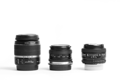 18-55mm zoom lens, 24mm prime lens, 50mm prime lens