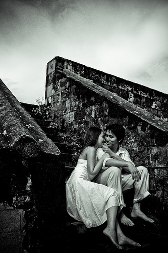 Black and white portrait photo of a couple