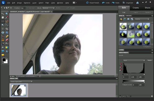 The Levels adjustment in Photoshop Elements used to brighten shadows