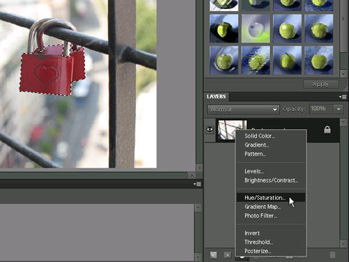 Creating a hue/saturation adjustment layer in Photoshop Elements