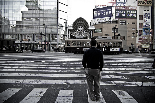 Large pedestrian crossing street photograph