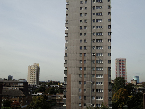 Stockwell's towers - photo composed to give strong vertical lines