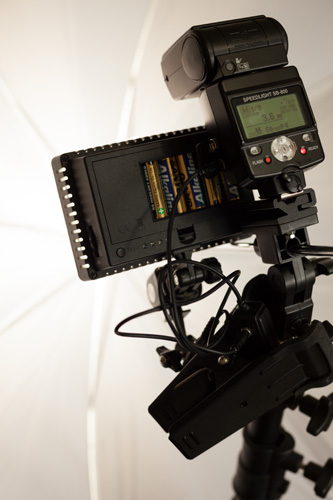 Using an LED light panel as a modeling lamp for a flash