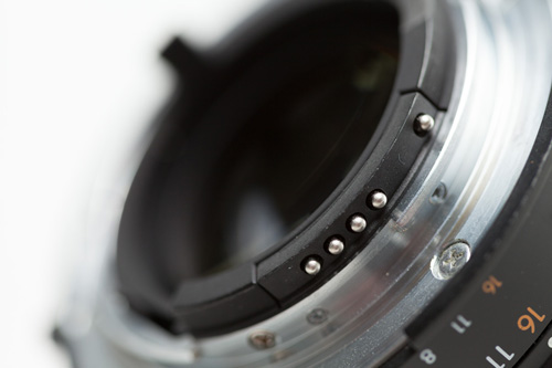 CPU contacts on a Nikon F mount lens