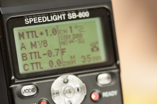 CLS camera group settings on Nikon SB-800 speedlight set as Master