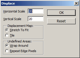 The displace dialog window