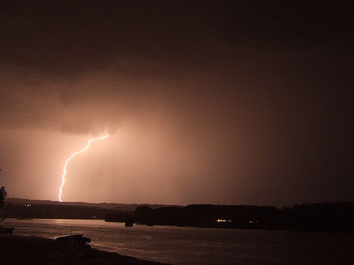 Lightning strike during a rainstorm