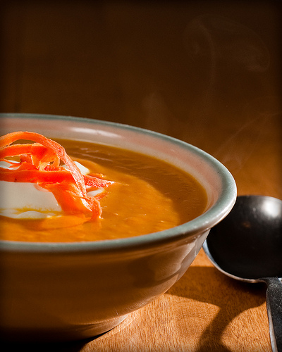 Still life photo of a bowl of soup