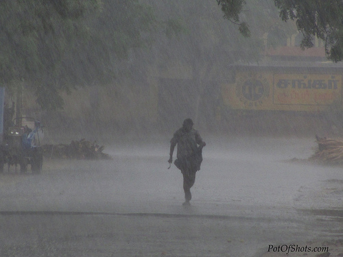 Running for cover in heavy rain