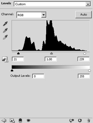Levels dialog with black and white points adjusted