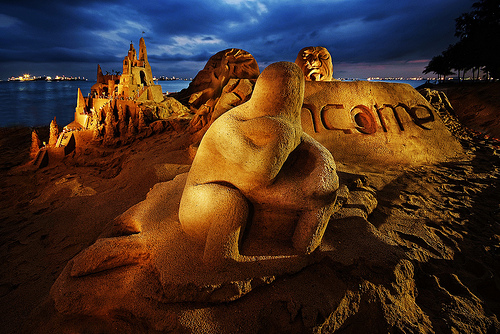 Light painted sand sculptures on the beach - long exposure photos like this require a steady tripod