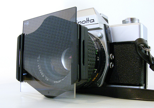 Camera with a filter holder and filter attached - many compact cameras have no way to attach filters