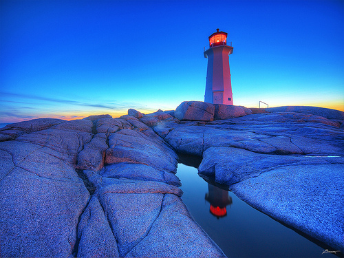 lighthouse at peggy's cove during the blue hour