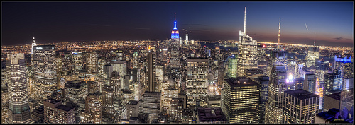 New York city view from the Rockefeller center at twilight hdr panorama