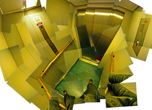 Panograph photo montage inside a lift