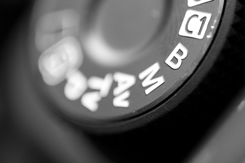 Bulb mode indicated by letter B on camera mode dial