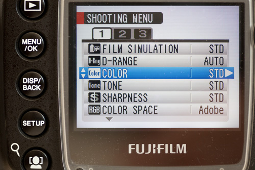 Image settings screen on camera