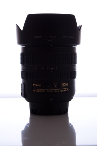 Photo of camera lens with background lit and nothing used to minimize light spill from the background.