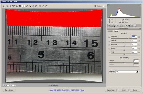 Image with pincushion distortion added to remove barrel distortion in ACR