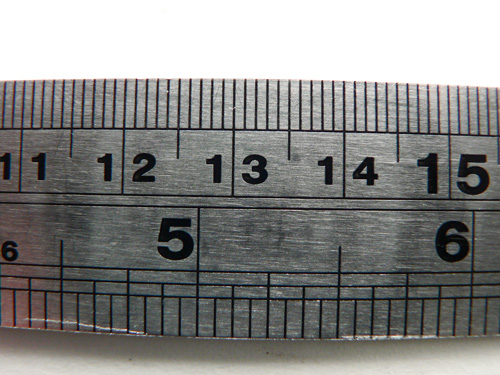 Image of a ruler taken with a superzoom camera that has a 1/2.5" size image sensor. The magnification ratio the image was captured at was 1:8