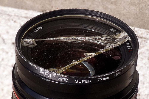 Smashed UV filter protected lens from damage