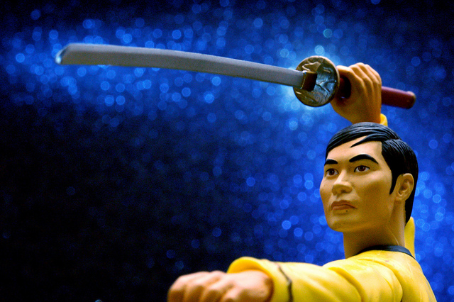 Edge Of Space - Close-up photo of a Sulu action figure holding a katana