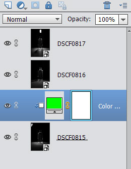 Green color fill layer clipped to below image layer