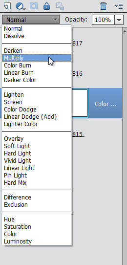 Changing the blend mode of the color fill layer to multiply