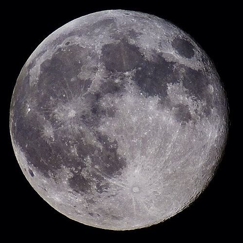 Full moon photographed using a 300mm telephoto lens with 1.4X teleconverter and High Speed Crop Mode (cropped in-camera)