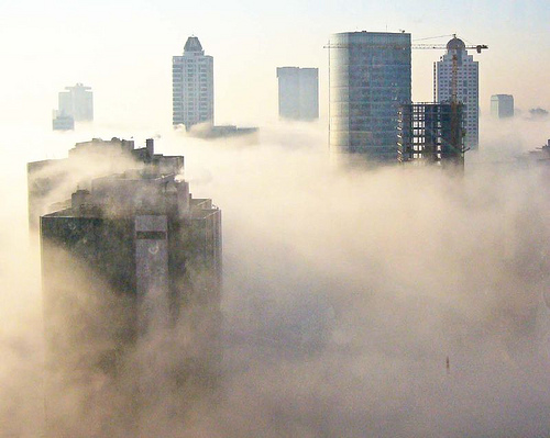 fog over Istanbul skyscrapers