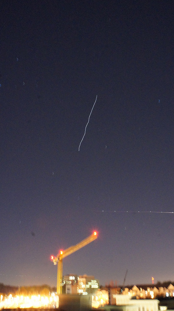 ISS Flyover 2012 Oct 11 - long exposure photo with blurring / shake in the image caused by vibrations from passing cars