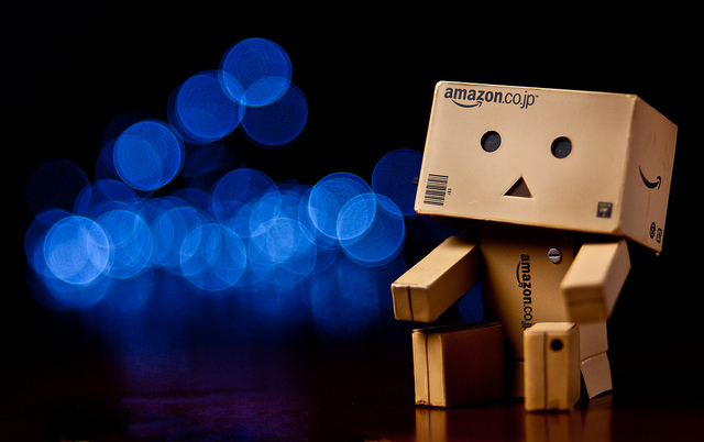Photo of Danbo with blue out of focus highlights in the background. A CTO gel was used on the flash used to light Danbo. By using a tungsten white balance this corrected for the color of the CTO gel and turned the out of focus background highlights blue.