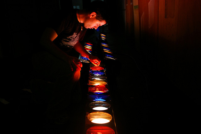 Lighting gels on theater lights