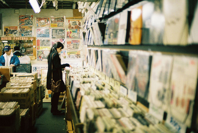 Record shop - photographed using a film camera with fixed focal length prime lens