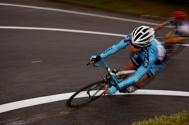 Cyclist captured using a combination of panning and rear sync flash