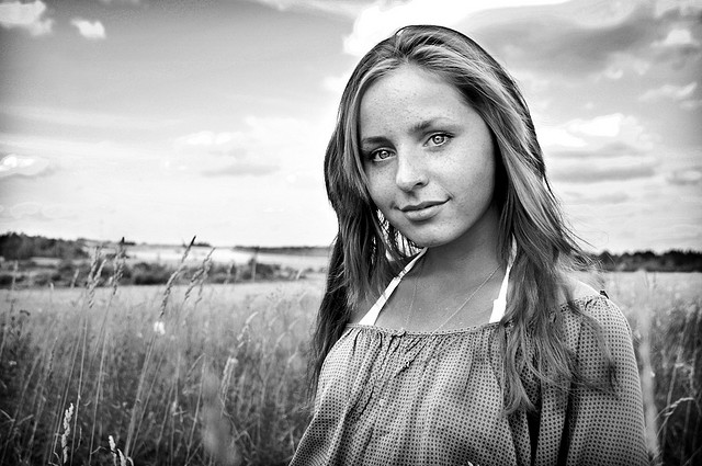 Black & white portrait photo, edited using GIMP