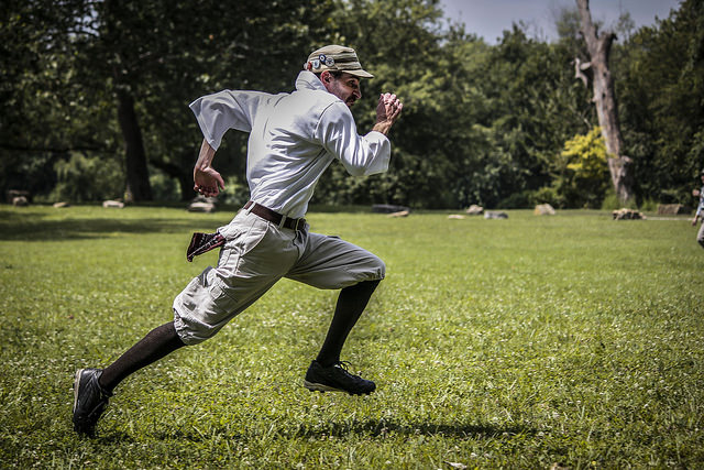 Running man, frozen in action by using a fast shutter speed