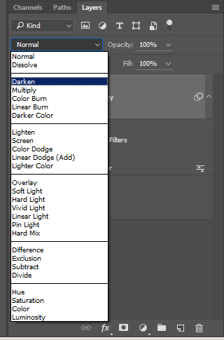 Changing the blend mode of the layer to Darken