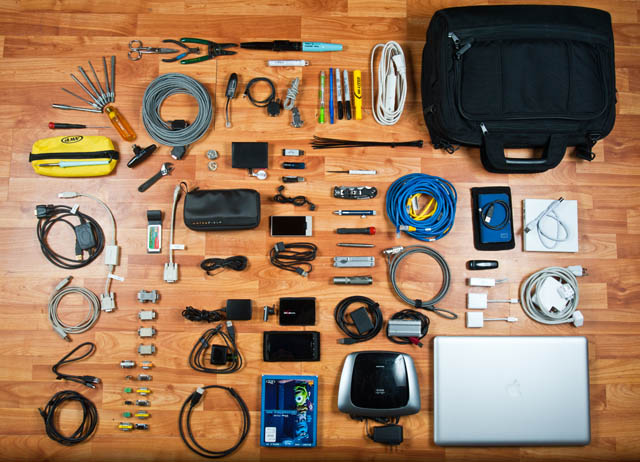 Knolling photo of Work Bag contents